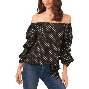 VINCE CAMUTO Off the Shoulder Blouse with Foil Dots + Balloon Sleeves